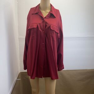 Karen Scott Women Top Red‎ Long Sleeve Button Front Collared Front Pocket.Large